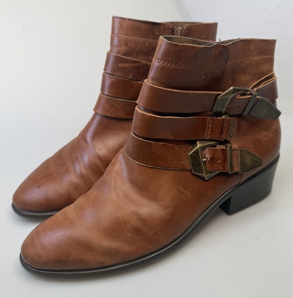 Aerosoles My Time Brown Leather Ankle Boots Zip Buckle Women's Size 9.5 EUC